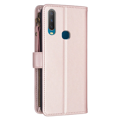 vivo Y11 Leather Flip Phone Case with 9 Card Slots, Zipper Wallet & Detachable Wristlet Strap