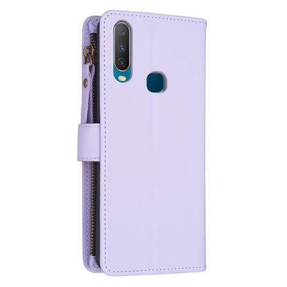 vivo Y11 Leather Flip Phone Case with 9 Card Slots, Zipper Wallet & Detachable Wristlet Strap