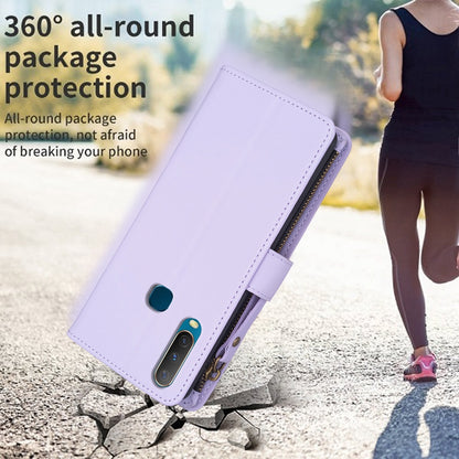 vivo Y12 Leather Flip Phone Case with 9 Card Slots, Zipper Wallet & Detachable Wristlet Strap