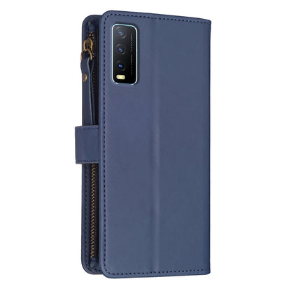 vivo Y20 Leather Flip Phone Case with 9 Card Slots, Zipper Wallet & Detachable Wristlet Strap
