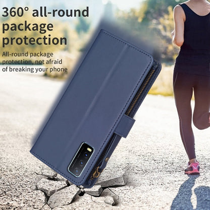 vivo Y20 Leather Flip Phone Case with 9 Card Slots, Zipper Wallet & Detachable Wristlet Strap