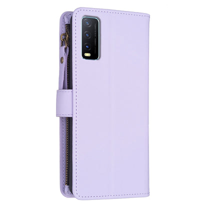 vivo Y20 Leather Flip Phone Case with 9 Card Slots, Zipper Wallet & Detachable Wristlet Strap