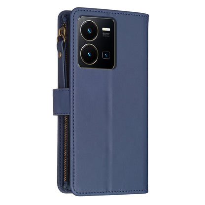 vivo Y35 4G Leather Flip Phone Case with 9 Card Slots, Zipper Wallet & Detachable Wristlet Strap