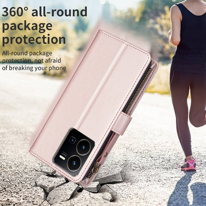 vivo Y35 4G Leather Flip Phone Case with 9 Card Slots, Zipper Wallet & Detachable Wristlet Strap