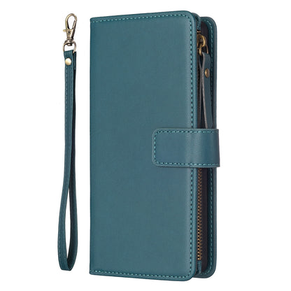 vivo Y27 4G Leather Flip Phone Case with 9 Card Slots, Zipper Wallet & Detachable Wristlet Strap