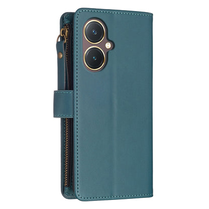 vivo Y27 4G Leather Flip Phone Case with 9 Card Slots, Zipper Wallet & Detachable Wristlet Strap