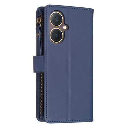 vivo Y27 4G Leather Flip Phone Case with 9 Card Slots, Zipper Wallet & Detachable Wristlet Strap