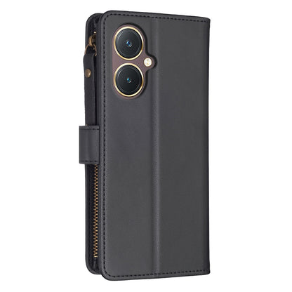 vivo Y27 4G Leather Flip Phone Case with 9 Card Slots, Zipper Wallet & Detachable Wristlet Strap