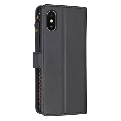 iPhone X Leather Flip Phone Case with 9 Card Slots, Zipper Wallet & Detachable Wristlet Strap