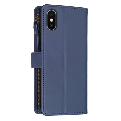 iPhone XS Max Leather Flip Phone Case with 9 Card Slots, Zipper Wallet & Detachable Wristlet Strap