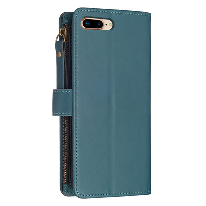 iPhone 8 Plus Leather Flip Phone Case with 9 Card Slots, Zipper Wallet & Detachable Wristlet Strap