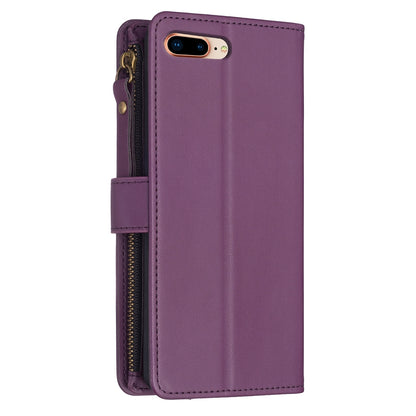 iPhone 8 Plus Leather Flip Phone Case with 9 Card Slots, Zipper Wallet & Detachable Wristlet Strap