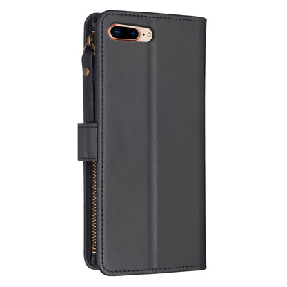 iPhone 7 Plus Leather Flip Phone Case with 9 Card Slots, Zipper Wallet & Detachable Wristlet Strap