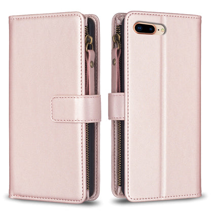 iPhone 7 Plus Leather Flip Phone Case with 9 Card Slots, Zipper Wallet & Detachable Wristlet Strap