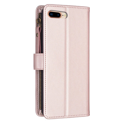 iPhone 7 Plus Leather Flip Phone Case with 9 Card Slots, Zipper Wallet & Detachable Wristlet Strap