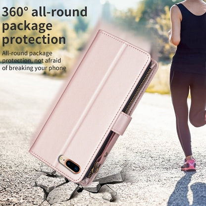 iPhone 7 Plus Leather Flip Phone Case with 9 Card Slots, Zipper Wallet & Detachable Wristlet Strap