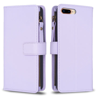 iPhone 7 Plus Leather Flip Phone Case with 9 Card Slots, Zipper Wallet & Detachable Wristlet Strap
