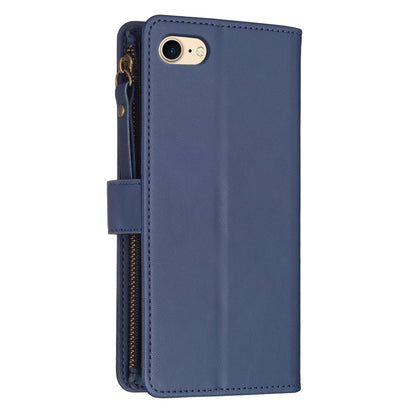 iPhone SE 2020 Leather Flip Phone Case with 9 Card Slots, Zipper Wallet & Detachable Wristlet Strap