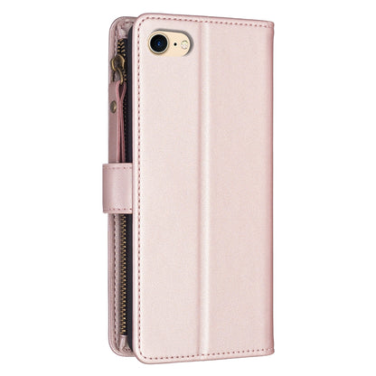 iPhone SE 2022 Leather Flip Phone Case with 9 Card Slots, Zipper Wallet & Detachable Wristlet Strap