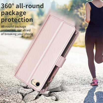 iPhone SE 2020 Leather Flip Phone Case with 9 Card Slots, Zipper Wallet & Detachable Wristlet Strap