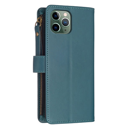 iPhone 11 Pro Leather Flip Phone Case with 9 Card Slots, Zipper Wallet & Detachable Wristlet Strap