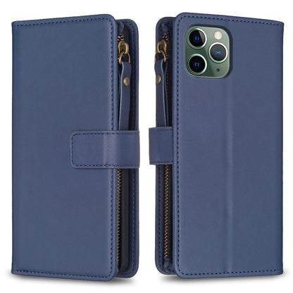 iPhone 11 Pro Leather Flip Phone Case with 9 Card Slots, Zipper Wallet & Detachable Wristlet Strap