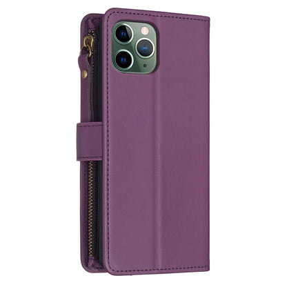 iPhone 11 Pro Leather Flip Phone Case with 9 Card Slots, Zipper Wallet & Detachable Wristlet Strap