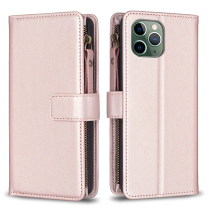 iPhone 11 Pro Leather Flip Phone Case with 9 Card Slots, Zipper Wallet & Detachable Wristlet Strap