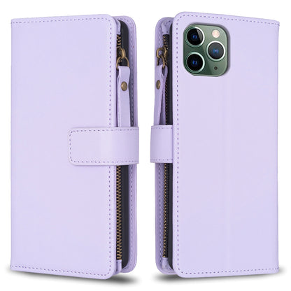 iPhone 11 Pro Leather Flip Phone Case with 9 Card Slots, Zipper Wallet & Detachable Wristlet Strap