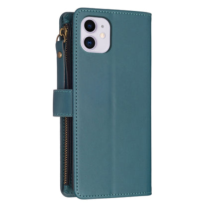 iPhone 11 Leather Flip Phone Case with 9 Card Slots, Zipper Wallet & Detachable Wristlet Strap