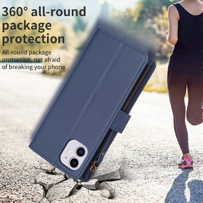 iPhone 11 Leather Flip Phone Case with 9 Card Slots, Zipper Wallet & Detachable Wristlet Strap