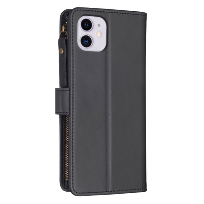 iPhone 11 Leather Flip Phone Case with 9 Card Slots, Zipper Wallet & Detachable Wristlet Strap