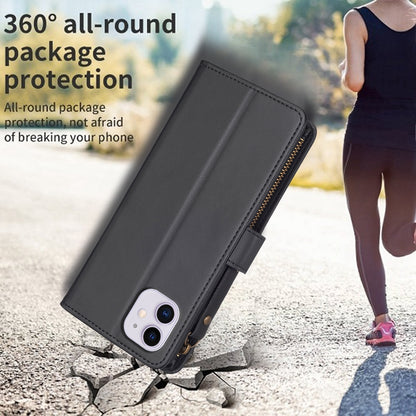 iPhone 11 Leather Flip Phone Case with 9 Card Slots, Zipper Wallet & Detachable Wristlet Strap