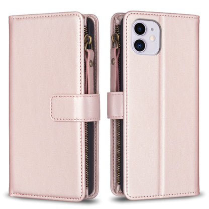iPhone 11 Leather Flip Phone Case with 9 Card Slots, Zipper Wallet & Detachable Wristlet Strap