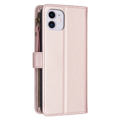 iPhone 11 Leather Flip Phone Case with 9 Card Slots, Zipper Wallet & Detachable Wristlet Strap