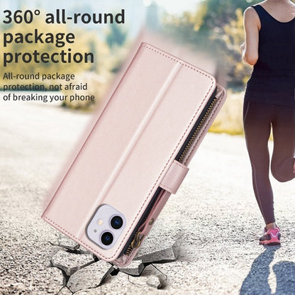 iPhone 11 Leather Flip Phone Case with 9 Card Slots, Zipper Wallet & Detachable Wristlet Strap