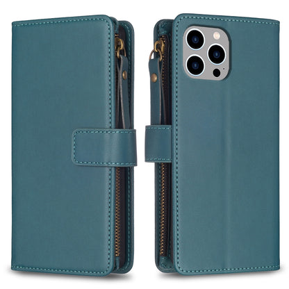iPhone 12 Pro Max Leather Flip Phone Case with 9 Card Slots, Zipper Wallet & Detachable Wristlet Strap