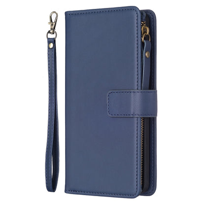 iPhone 12 Pro Max Leather Flip Phone Case with 9 Card Slots, Zipper Wallet & Detachable Wristlet Strap