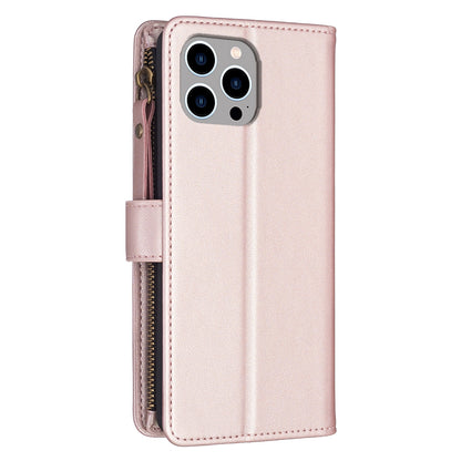 iPhone 12 Pro Max Leather Flip Phone Case with 9 Card Slots, Zipper Wallet & Detachable Wristlet Strap