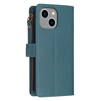 iPhone 14 Leather Flip Phone Case with 9 Card Slots, Zipper Wallet & Detachable Wristlet Strap