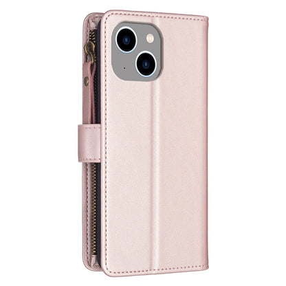 iPhone 14 Leather Flip Phone Case with 9 Card Slots, Zipper Wallet & Detachable Wristlet Strap