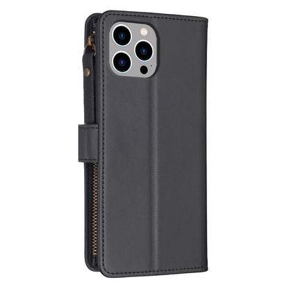 iPhone 14 Pro Max Leather Flip Phone Case with 9 Card Slots, Zipper Wallet & Detachable Wristlet Strap