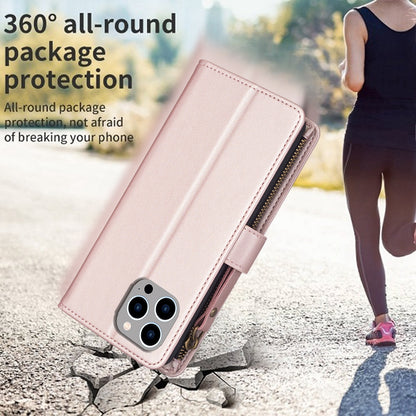 iPhone 14 Pro Max Leather Flip Phone Case with 9 Card Slots, Zipper Wallet & Detachable Wristlet Strap