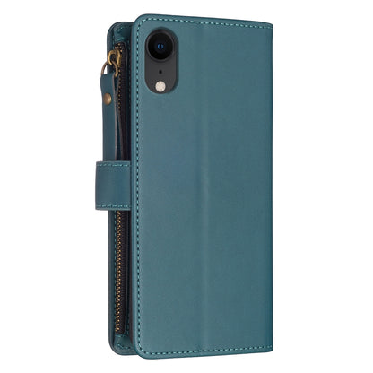 iPhone XR Leather Flip Phone Case with 9 Card Slots, Zipper Wallet & Detachable Wristlet Strap