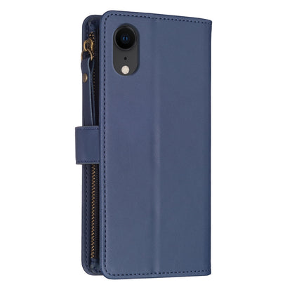 iPhone XR Leather Flip Phone Case with 9 Card Slots, Zipper Wallet & Detachable Wristlet Strap