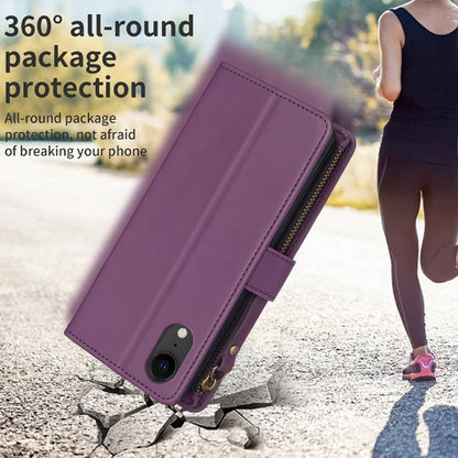 iPhone XR Leather Flip Phone Case with 9 Card Slots, Zipper Wallet & Detachable Wristlet Strap