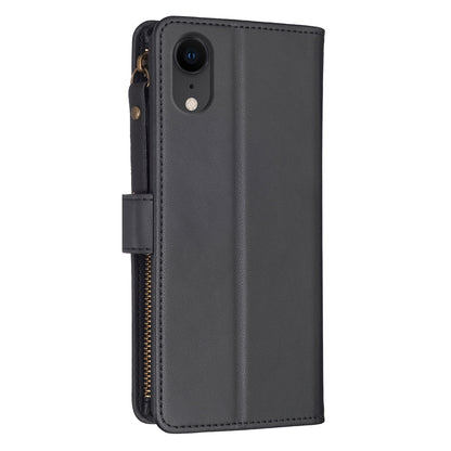 iPhone XR Leather Flip Phone Case with 9 Card Slots, Zipper Wallet & Detachable Wristlet Strap