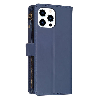 iPhone 15 Pro Leather Flip Phone Case with 9 Card Slots, Zipper Wallet & Detachable Wristlet Strap