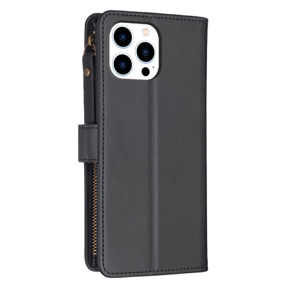 iPhone 15 Pro Leather Flip Phone Case with 9 Card Slots, Zipper Wallet & Detachable Wristlet Strap