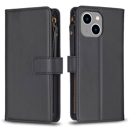 iPhone 15 Plus Leather Flip Phone Case with 9 Card Slots, Zipper Wallet & Detachable Wristlet Strap